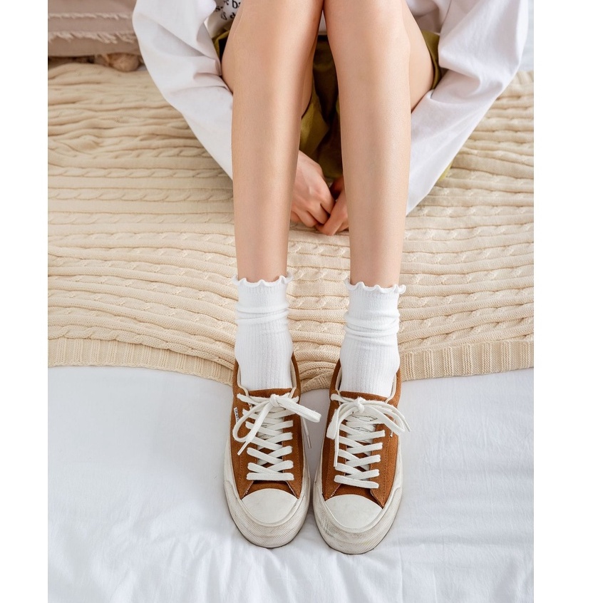 Tất vớ cổ bèo nhún vớ cao len nữ nhiều màu thời trang Unisex Hàn Quốc chất liệu cotton co giã