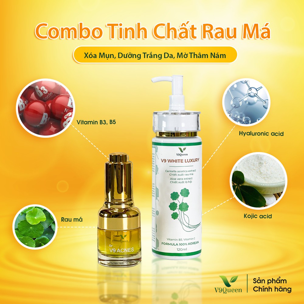 [COMBO] Tinh chất rau má V9Queen, serum giảm mụn 20ml + sữa rửa mặt tạo bọt dịu nhẹ 120ml | BigBuy360 - bigbuy360.vn