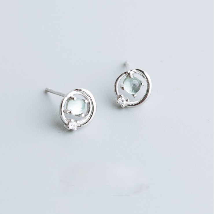 Khuyên Tai Nữ Hình Quả Đia Cầu Bạc 925 Đính Đá Màu Xanh Cho Nữ - B2427 - Bảo Ngọc jewelry