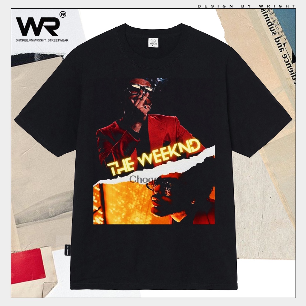 2Nub /Áo thun Wright the Weeknd nhạc rap phong cách streetwear Âu Mỹ cotton form rộng!