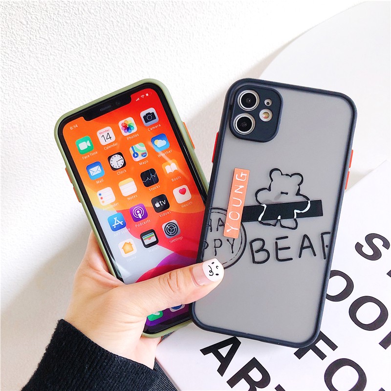 Ốp lưng iphone Young Bear nhám viền nổi cong 5/5s/6/6plus/6s/6splus/7/7plus/8/8plus/x/xr/xs/11/12/pro/max/plus/promax | BigBuy360 - bigbuy360.vn