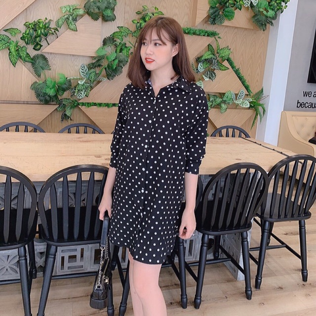 Đầm sơmi chấm bi