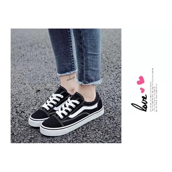 Giày Thể Thao Nữ Đen Trắng Kiểu Bata Cực Đẹp Rẻ | Giày Thể Thao Nữ Classic Dáng Vans Cổ Thấp Siêu Êm Có 2 Màu Đen Đỏ 😄