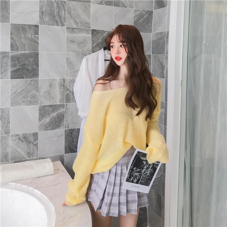 Áo Sweater Dệt Kim Mỏng Tay Dài Dáng Rộng Thời Trang Xuân Thu Cá Tính