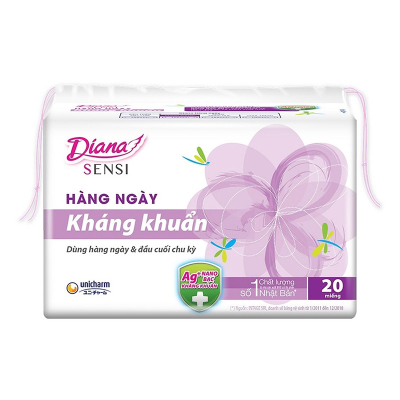 Mua 1 tặng 1 - Băng vệ sinh Diana Sensi hàng ngày kháng khuẩn (20 miếng+2) tặng thêm 1 gói 8 miếng cùng loại