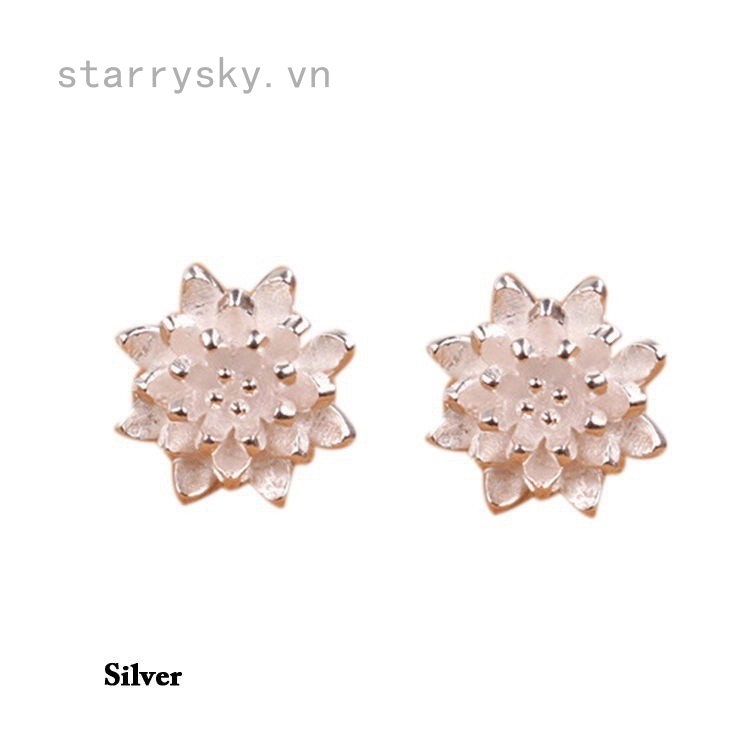 Starrysky Đôi khuyên tai mạ bạc hình hoa sen độc đáo thời trang cho nữ