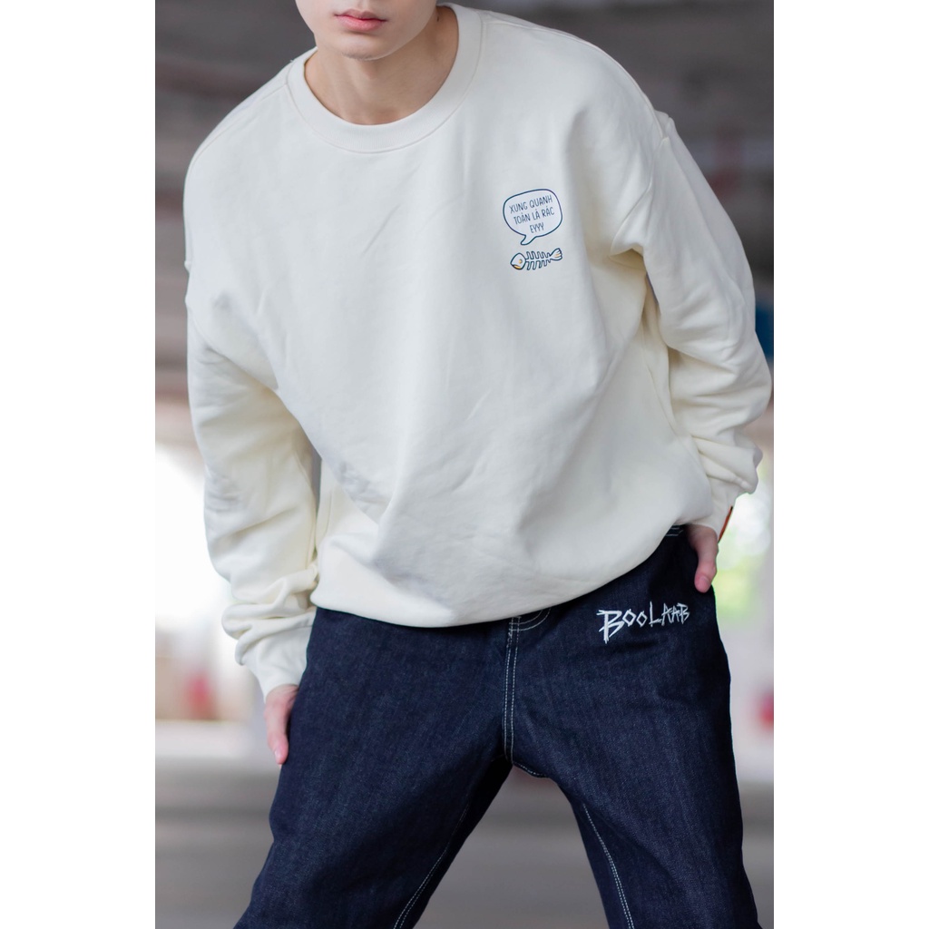 Áo Sweatshirt Nam BOO Nỉ Không Mũ In Graphic BOOSticker Biển Rác