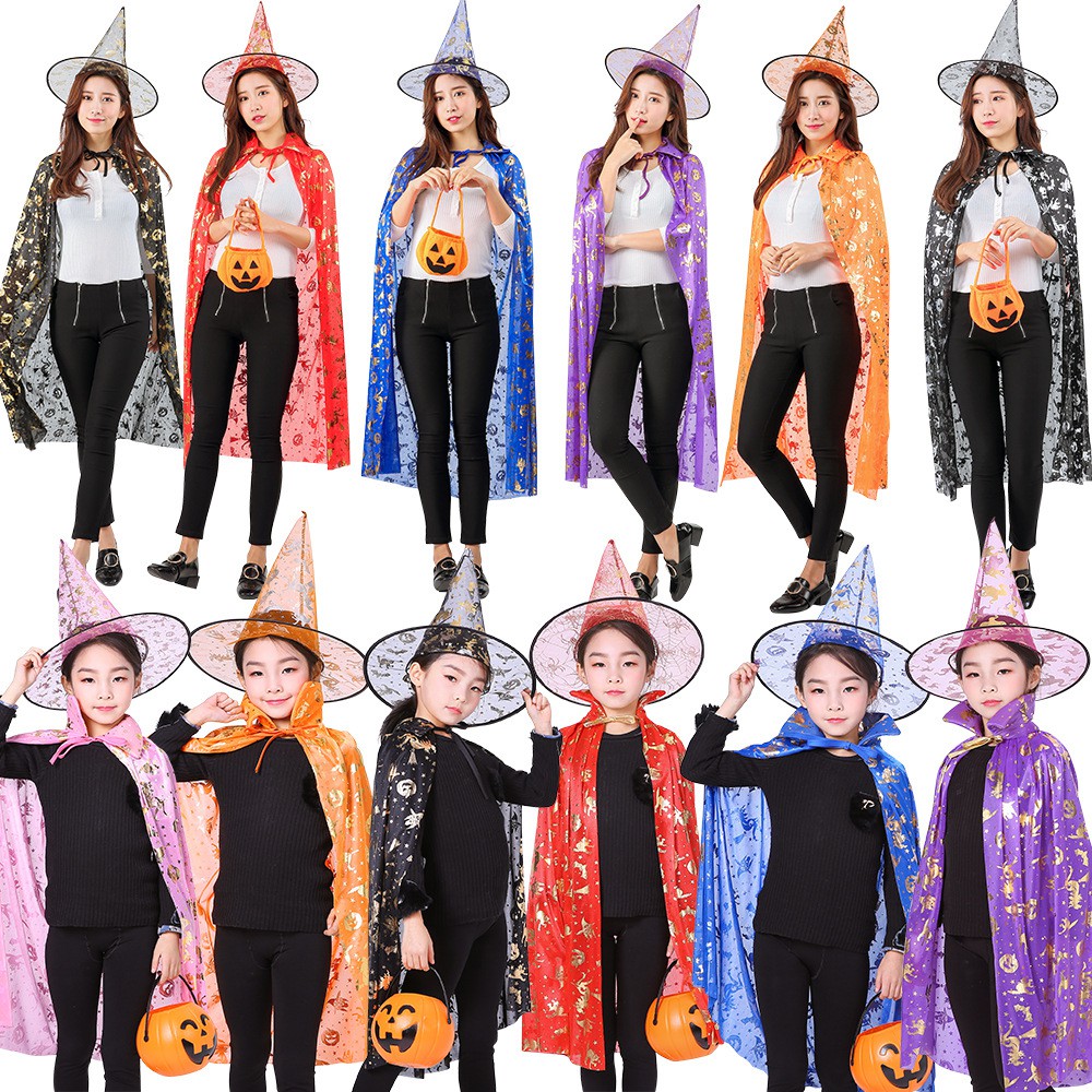 - Bộ áo choàng phù thủy cho trẻ em-Bộ hóa trang phù thủy áo choàng và nón người lớn Halloween 2020