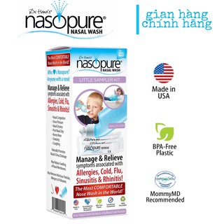 Bình rửa mũi cho bé Nasopure-Little Sampler gồm 1 bình 4oZ và 4 tuýp muối 3,75g vệ sinh mũi, sổ mũi,viêm mũi,viêm xoang.