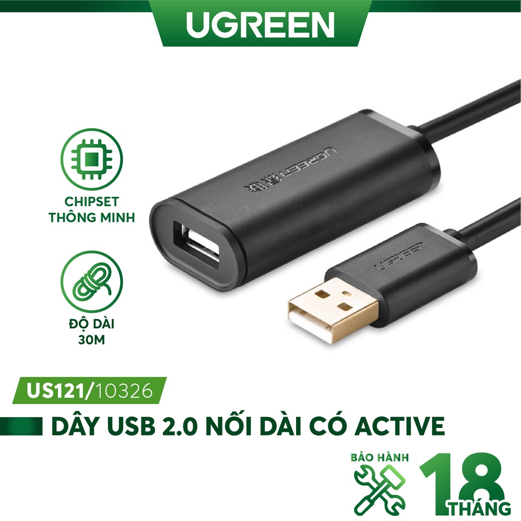 Dây USB 2.0 nối dài Active có CHIP UGREEN US121 (màu đen) - Hàng phân phối chính hãng - Bảo hành 18 tháng | WebRaoVat - webraovat.net.vn