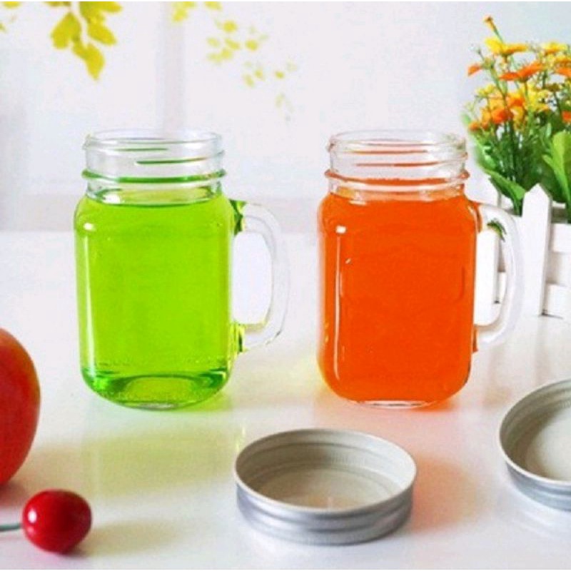 Combo 10 ly quai thủy tinh 450ml - Hủ Detox có quai cao cấp đựng nước ép