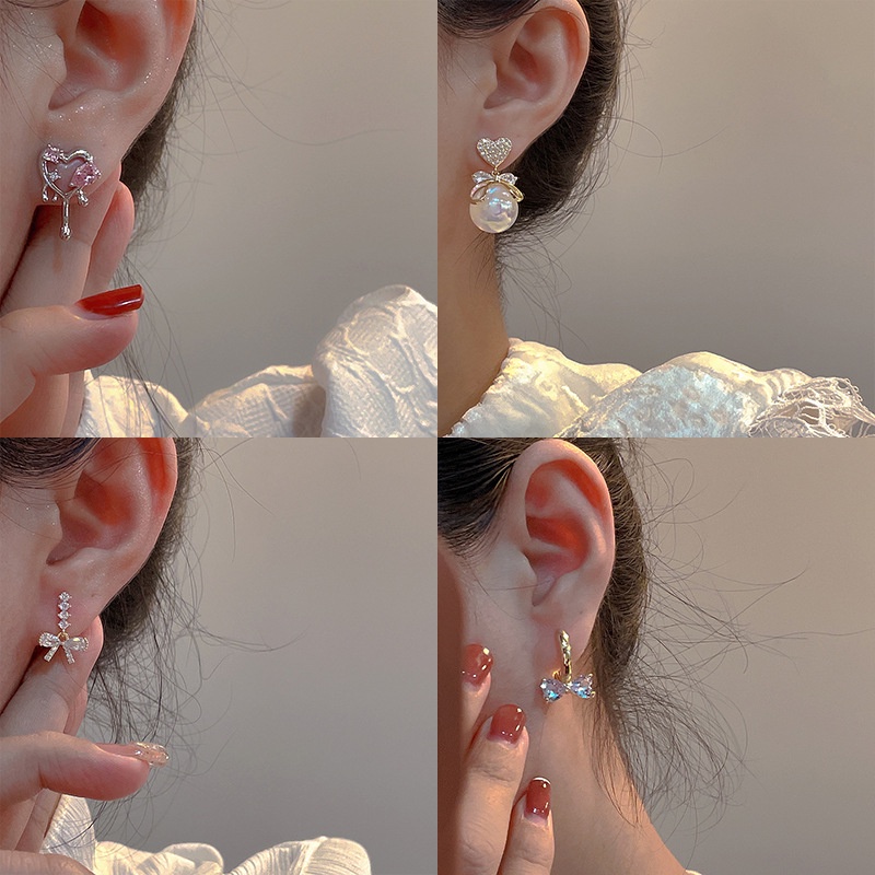 Bông Tai Mạ Bạc 925 Hình Nơ Đính Đá Opal Thời Trang 2023
