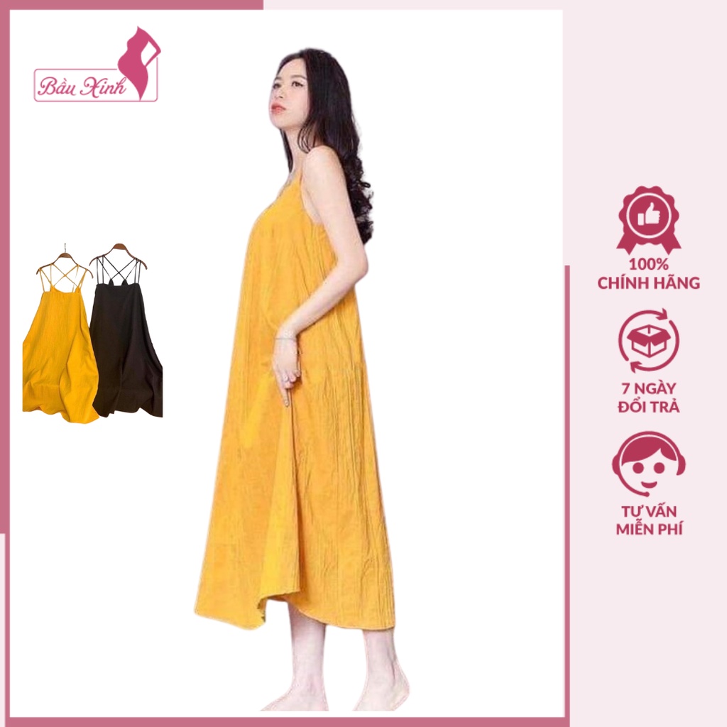 Đầm Bầu 2 Dây - Váy Bầu Mùa Hè Chất Đũi Siêu Mát Hàng Freesize BN32