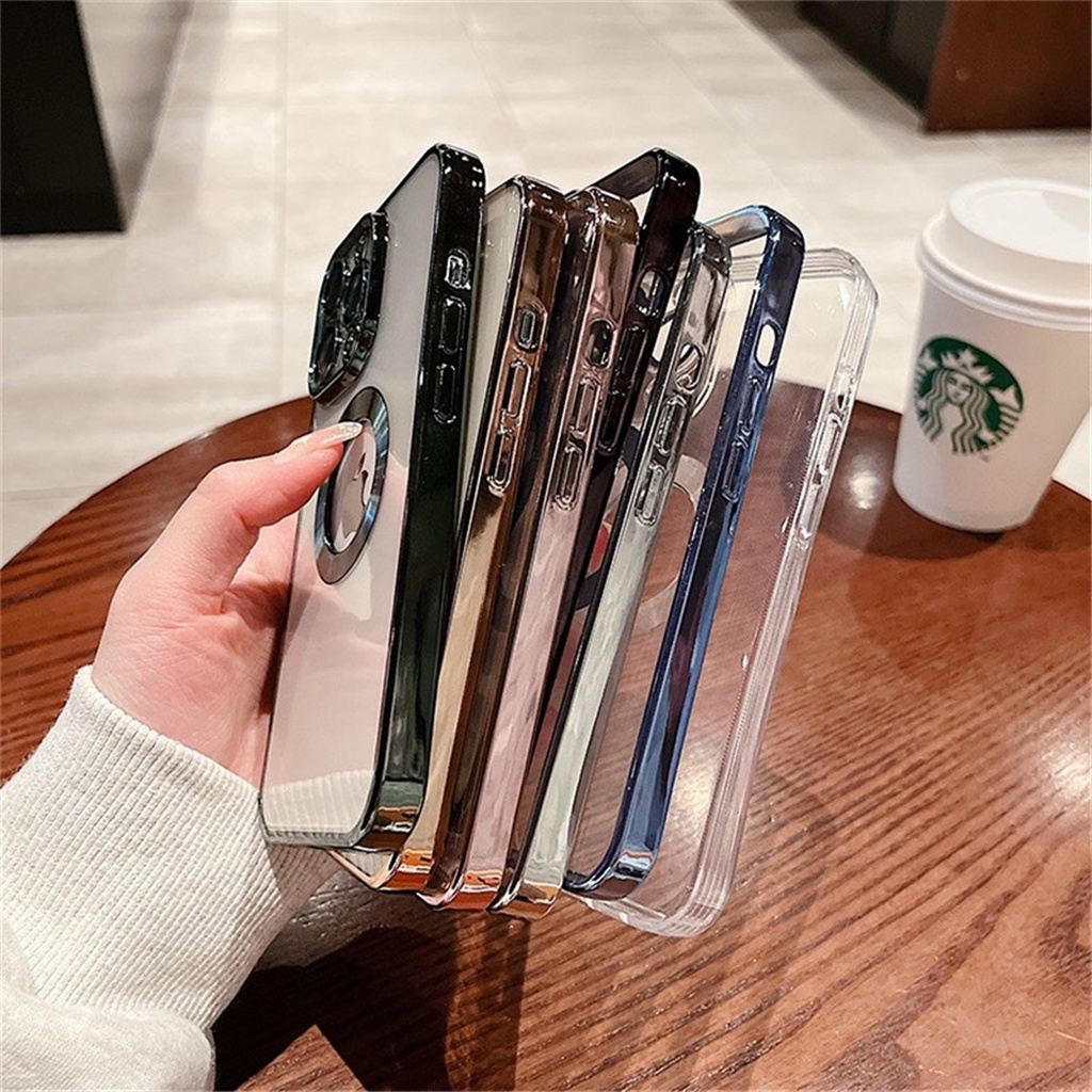 Ốp Điện Thoại Dẻo Trong Suốt Mạ Logo Sang Trọng Có Lỗ Tản Nhiệt Bảo Vệ Camera Cho iPhone 13 12 11 Pro max XR XS X max 7 8 Plus Lưng