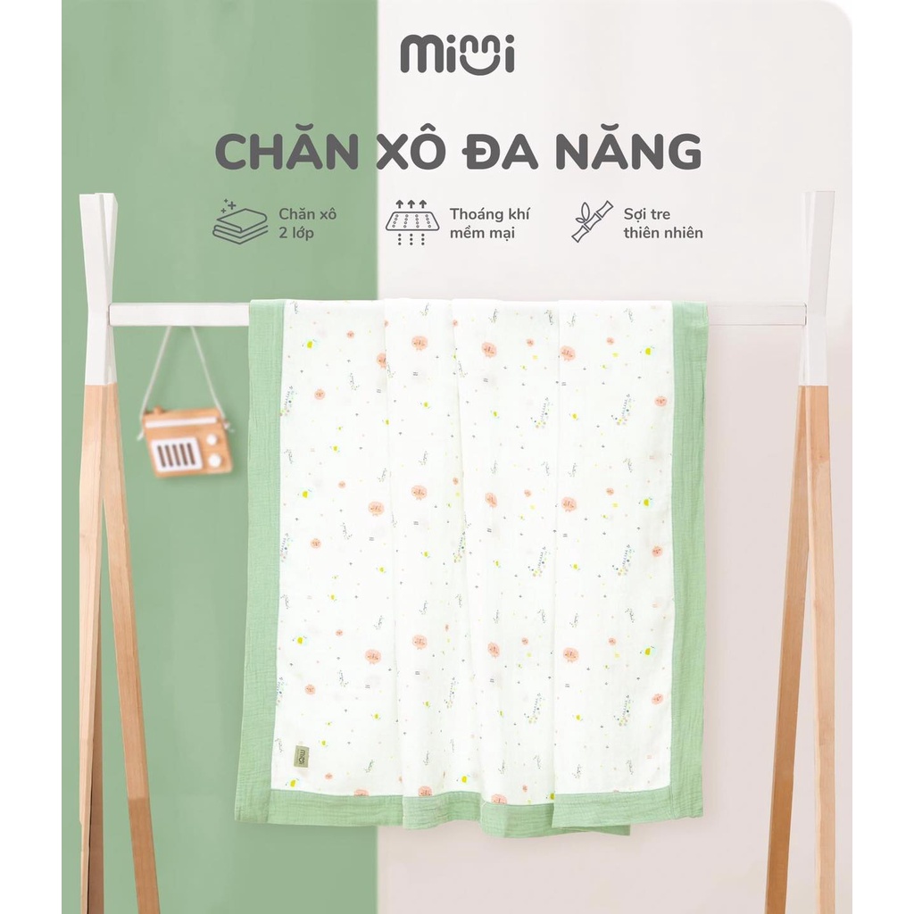 Chăn xô Bamboo đa năng Mimi Uala Rogo size 125cm x 125cm cao cấp mềm mịn thấm hút mồ hôi tốt cho bé trai bé gái