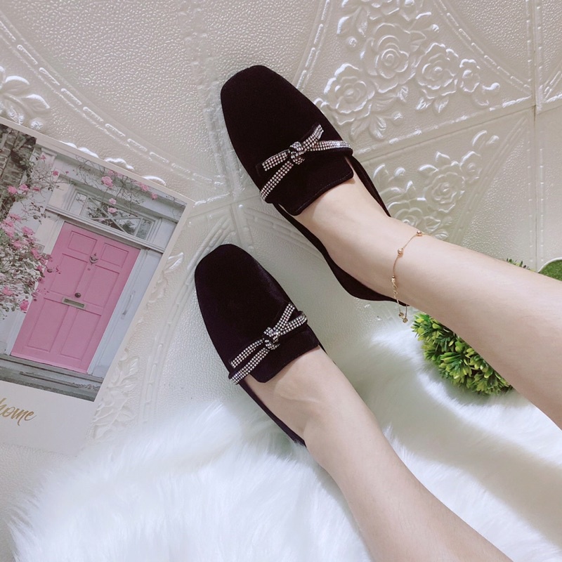 Búp bê nơ đá chất nhung mịn hàn quốc không thể bỏ qua trong tủ giày của chị em
