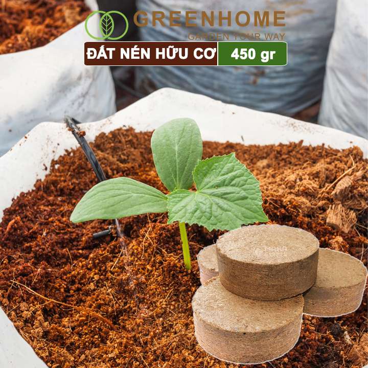 Đất Nén Hữu Cơ, 450gr Greenhome, Mụn Sơ Dừa Bánh Lớn Đã Qua Xử Lý, Nở Gấp 5 Lần, Trồng Rau, Trộn Giá Thể Trồng Cây