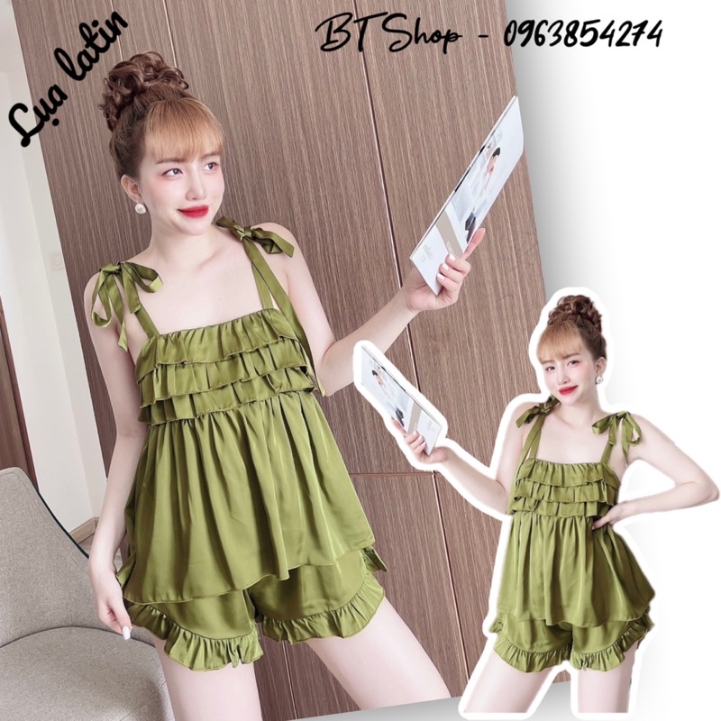 Đồ ngủ mặc nhà lụa cột nơ màu trơn freesize 42-57kg