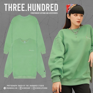 Áo Tay Dài Sweater Champion Chữ Thêu Sắc Nét Có Chất Liệu NỈ Bông Cotton Màu Xanh Mint