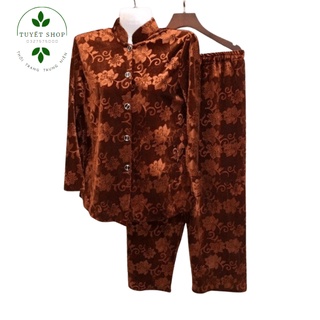 Bộ Quần Áo Nhung Cổ Tàu Người Già Thu Đông Bộ Đồ Dài Tay Cho Bà  Cho Mẹ Trung Niên Cao Tuổi
