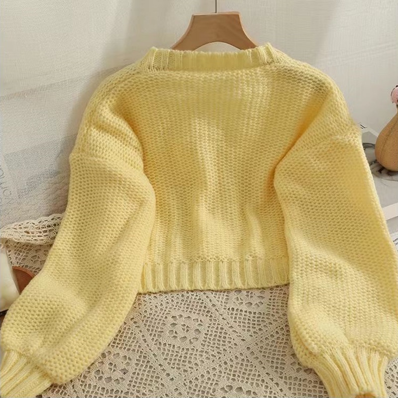 Áo Khoác Cardigan Dệt Kim Tay Dài Dáng Ngắn Rộng Cài Khuy Thời Trang Đa Năng