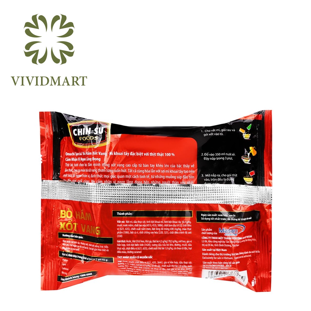 MÌ KHOAI TÂY OMACHI SPECIAL VỊ BÒ HẦM XỐT VANG - 92gr/gói - OMACHI - MASAN