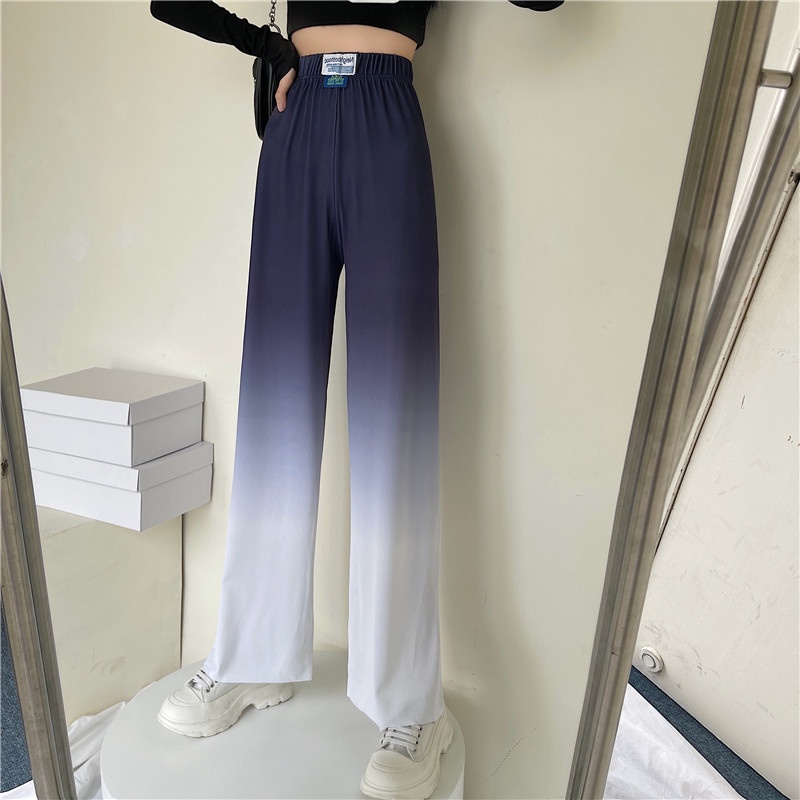 SUXI Quần ống rộng Lưng Cao Màu Gradient Phong Cách Retro Cho Nữ