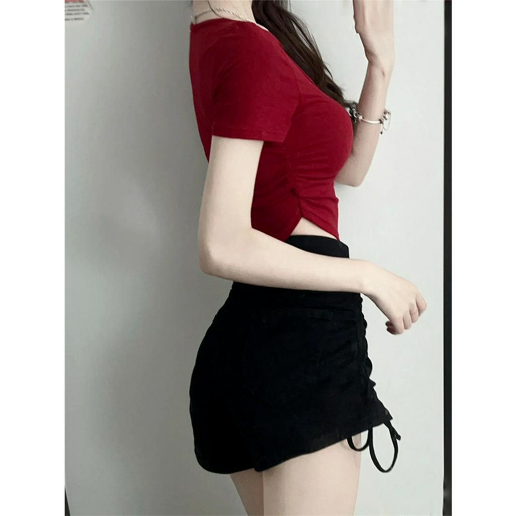 Cocory vn Quần Short Jeans Đen Lưng Cao Dáng Chữ A Gợi Cảm Cho Nữ