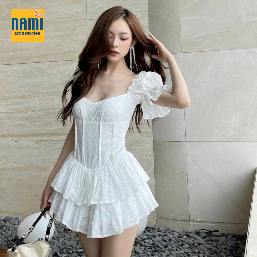 ( HÀNG CHUẨN ĐẸP ) Đầm xoè bèo tầng ren hoa tôn dáng tiểu thư xinh xắn Nanami - ATNU051
