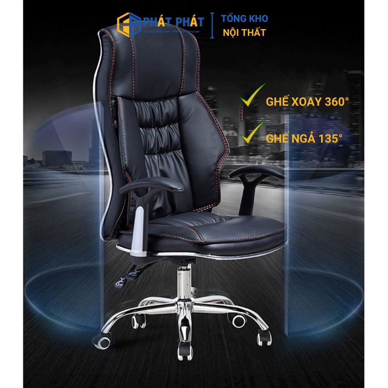 Ghế xoay văn phòng Phát Phát ngả da, ghế xoay da làm việc văn phòng chính hãng - GX08