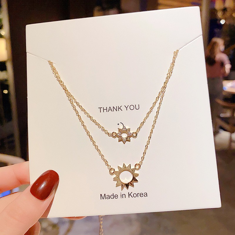 Korean version of simple temperament double-layer sun necklace classic hollow collar necklace