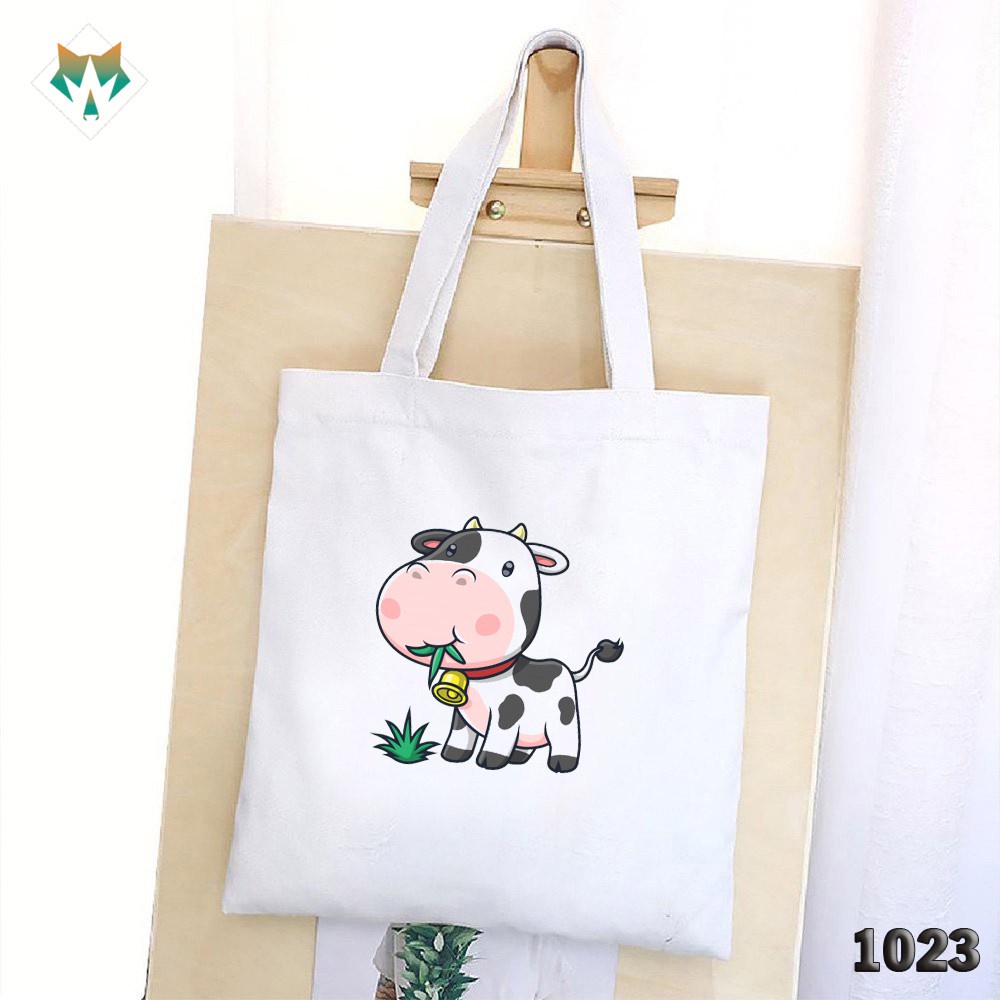 TÚI TOTE TRẮNG CHẤT VẢI CANVAS 1023 486 BÒ SỮA ĂN CỎ DỄ THƯƠNG HÀNG CHUẨN ĐẸP