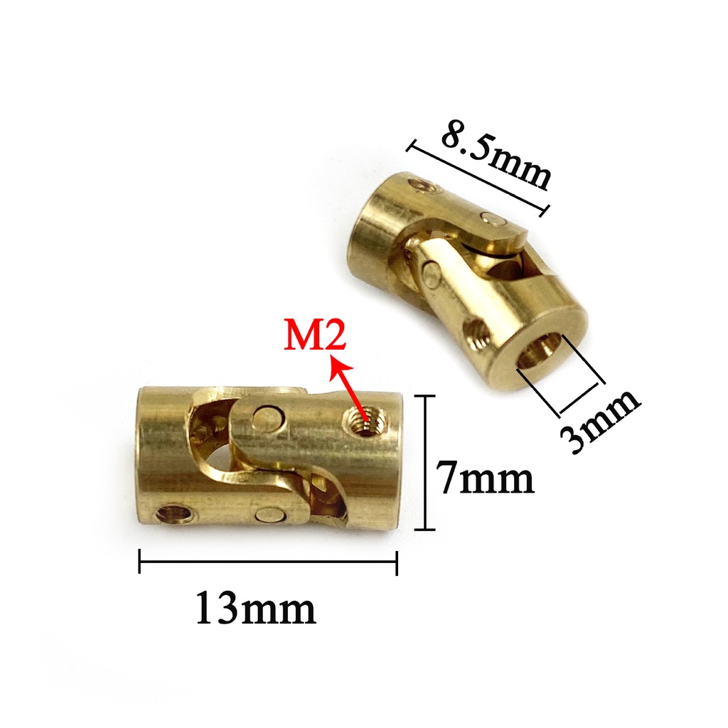 Khớp nối cardan / khớp nối mềm mini đồng thau đường kính trục 3mm