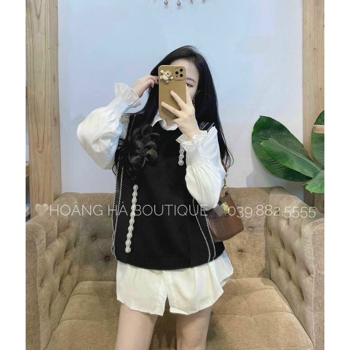 Sét áo sơmi+áo gile len đính ngọc hàng QCL1