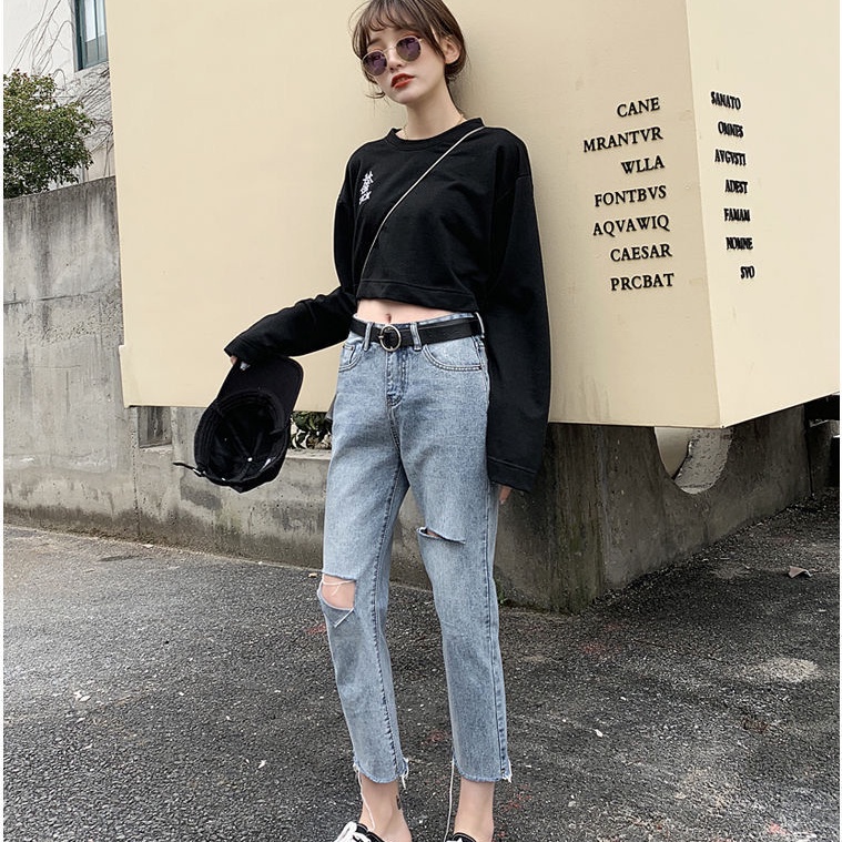 Quần Jeans Dài Rách Gối Thời Trang Dành Cho Nữ | BigBuy360 - bigbuy360.vn