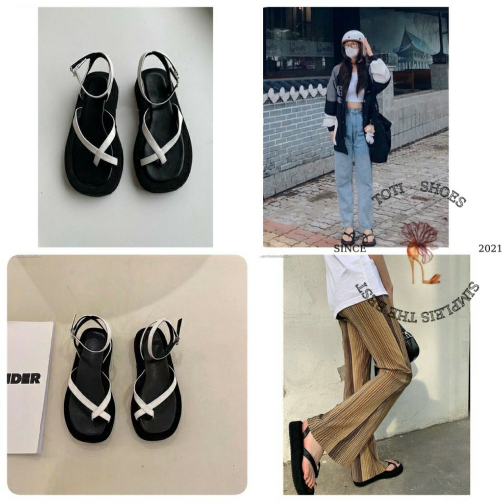 GIÀY ĐẾ XUỒNG TOTIIE SHOES - SANDAL NỮ ĐẾ BẰNG ULZZANG - GIÀY XỎ NGÓN QUAI MẢNH CHÉO DÂY S2112080 S2203090
