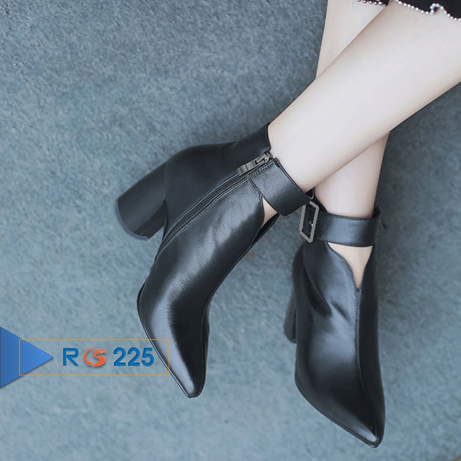 [Freeship] Giày boot nữ cổ thấp 7cm đẹp màu đen thời trang hàng hiệu rosata ro225
