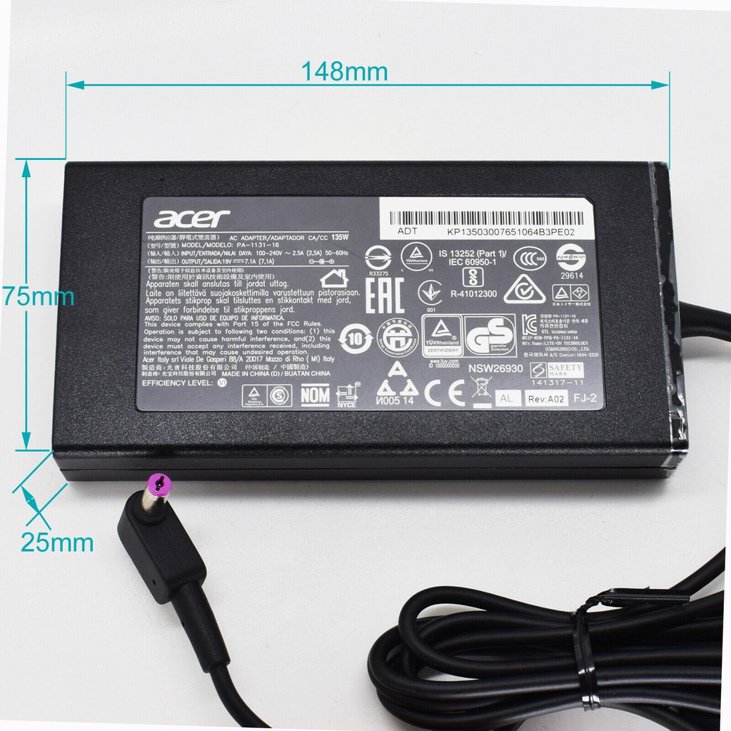 Sạc Laptop Acer 19V 7.1A 135W (Adapter acer 7.1a )