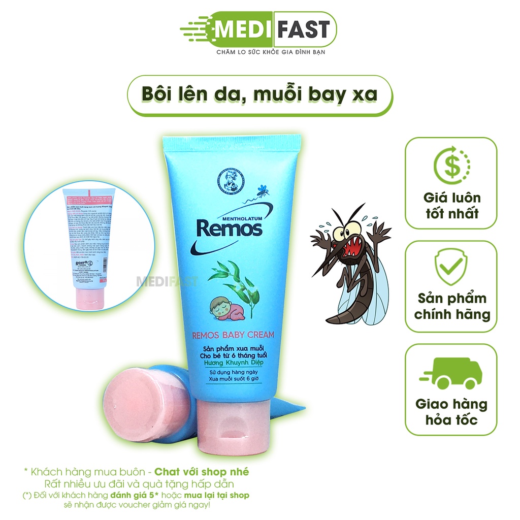 Kem chống muỗi Remos Baby Cream - Dành cho trẻ từ 6 tháng tuổi - Hương Khuynh Diệp - Tuýp 70g