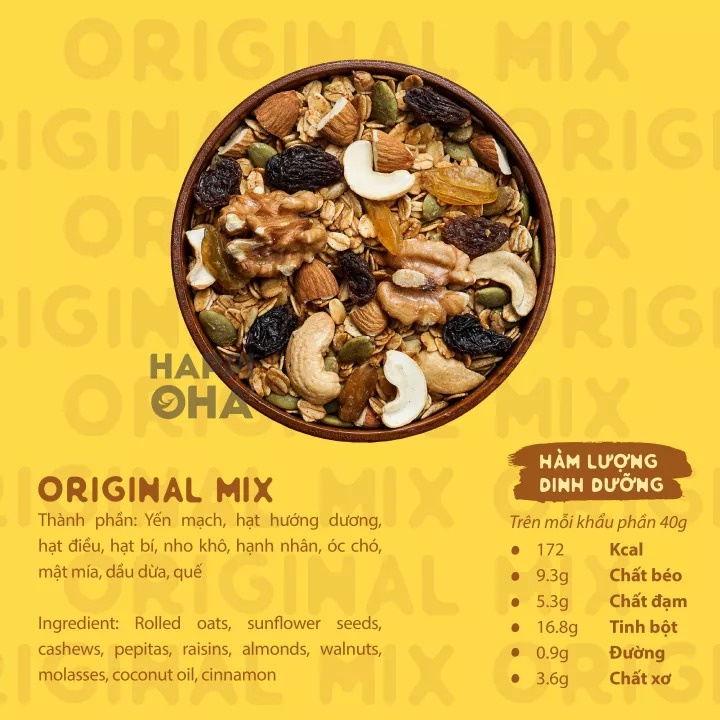 Ngũ Cốc Ăn Kiêng Granola ORIGINAL MIX - Yourshop - Hỗ trợ giảm cân - Ngũ cốc ăn sáng