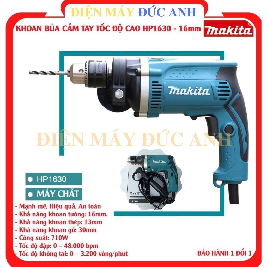 Máy khoan đục tường bê tông bắt bắn vặn vít Makita HP1630 đa chức năng mini giá rẻ dùng điện cầm tay