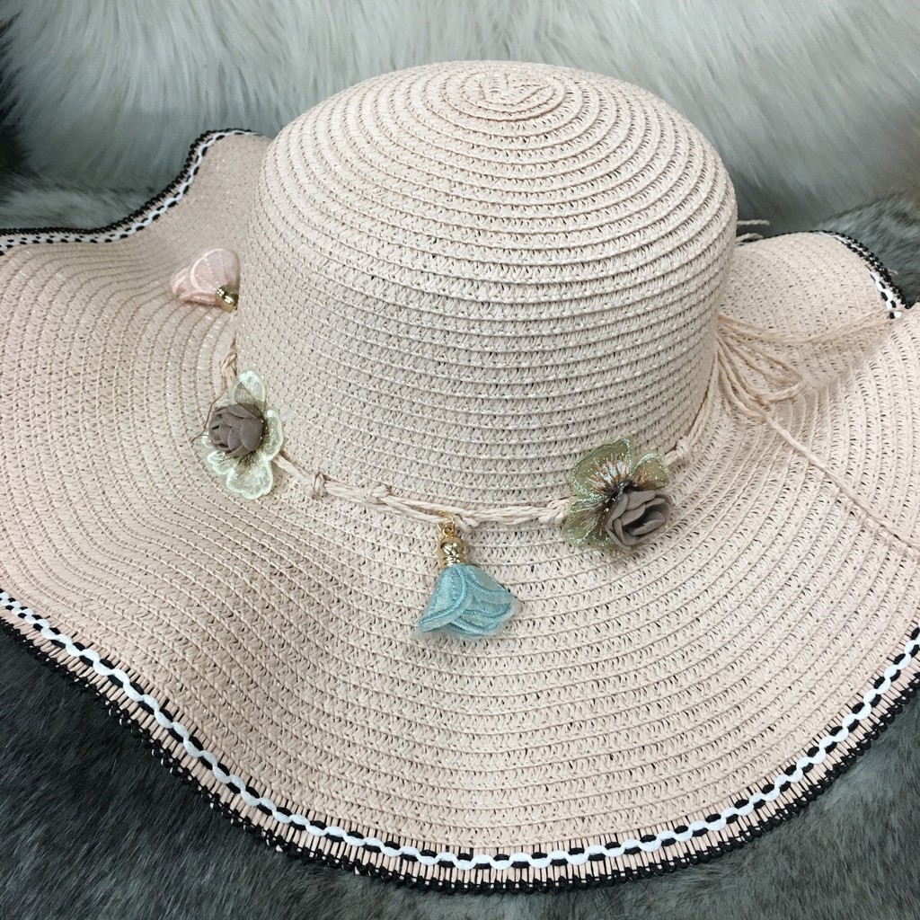 PVN29039 Mũ cói rộng vành, nón cói đi biển nữ vành lớn đai nơ phong cách vintage chống nắng T2