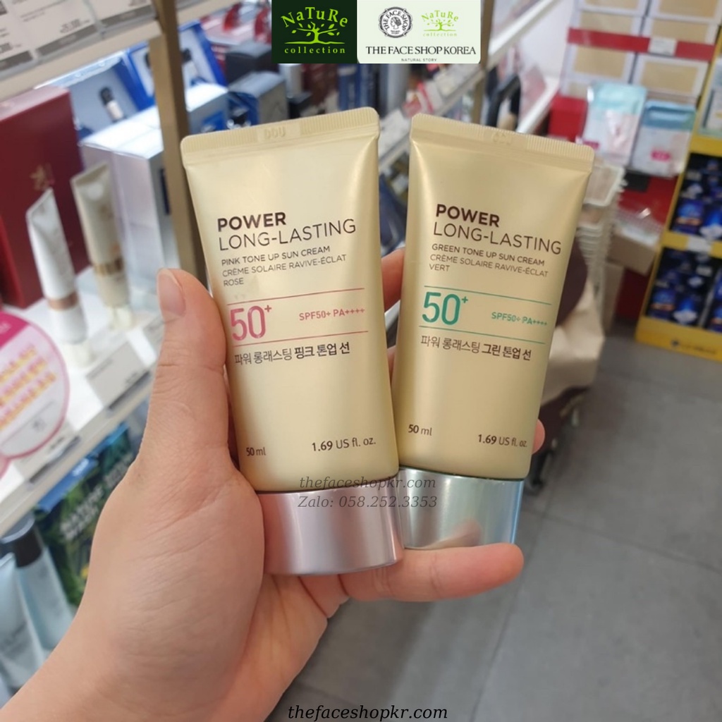 Kem chống nắng nâng tone trắng hồng TheFaceShop power long lasting pink tone up sun cream Spf50+ 50ML