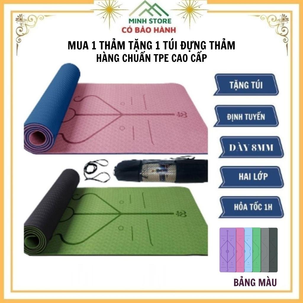 Thảm Tập Yoga 6mm 8mm [ TẶNG TÚI ]  Cao Cấp Chống Trượt Định Tuyến 2 Lớp TPE Tập GYM Thể Dục Thể Thao