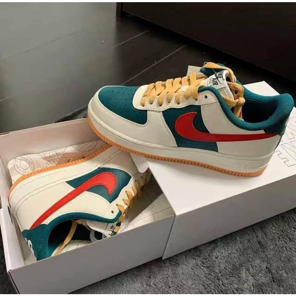 Giày thể thao af1 gc xanh đỏ , Giày air force 1 GC trắng xanh logo đỏ nam nữ cực chất 2022