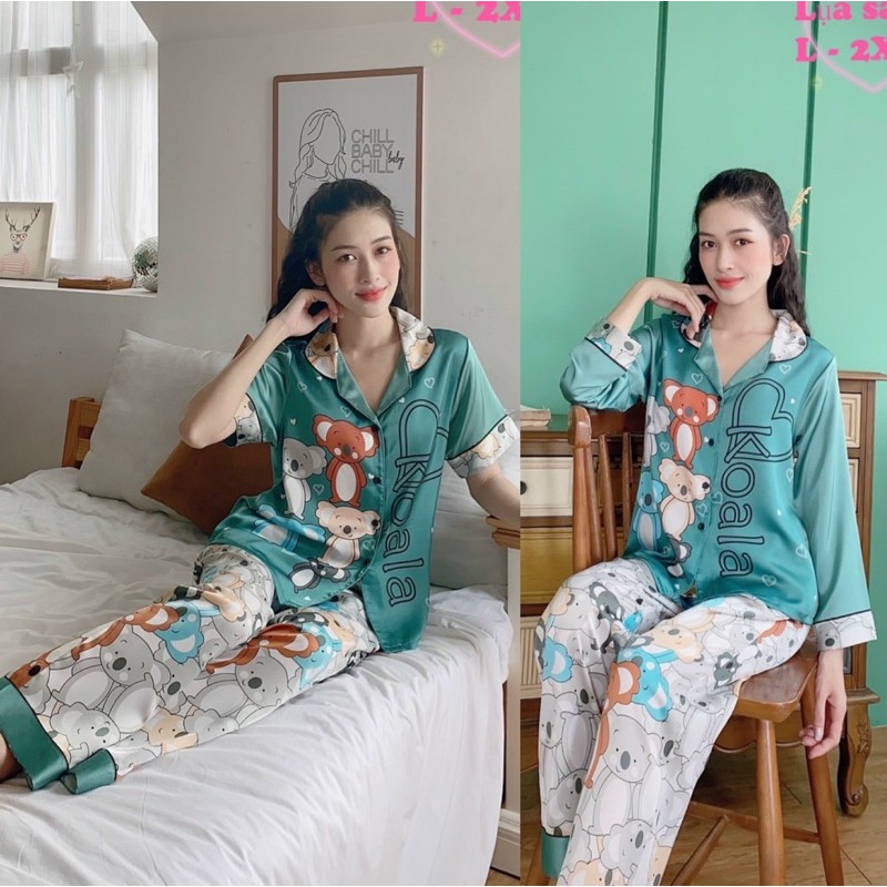 SIZE L-2XL(50-75kg)🦋Pijama LỤA SATIN IN CHÂN, túi quần sâu