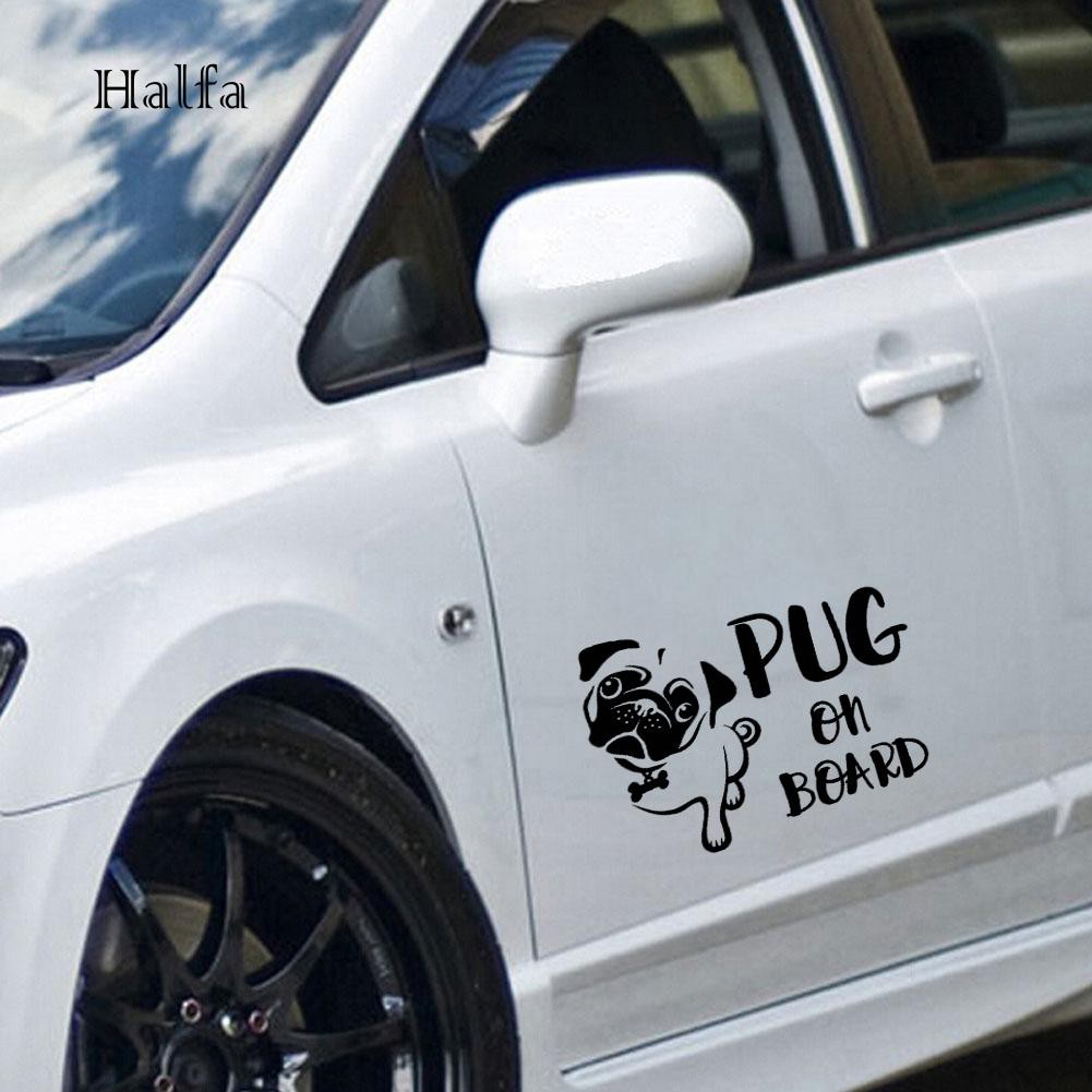 Hl HL HL HL☆Sticker Dán Trang Trí Xe Hơi Chống Nước Hình Chú Chó PUG ON BOARD 16.7x12cm