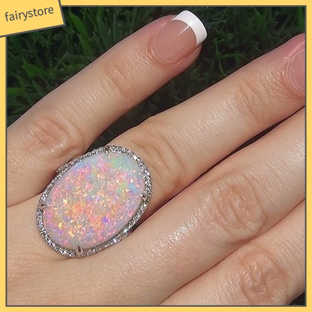 Nhẫn Hợp Kim Đính Đá Opal Nhân Tạo Lấp Lánh Cho Nữ