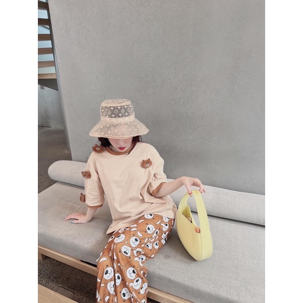 Set áo cotton gấu đính quần suông gân hàng loại 1 Z7