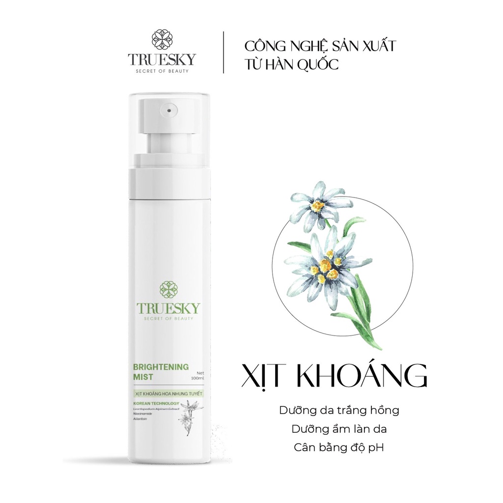 Xịt khoáng hoa nhung tuyết Truesky giúp dưỡng ẩm và cân bằng độ pH da 100ml - Brightening Mist